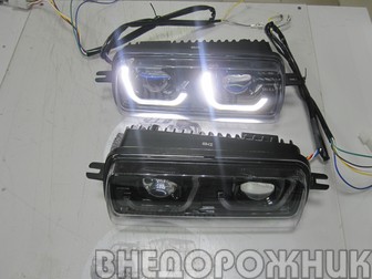 Подфарники ВАЗ 21214,Лада Урбан с яркими линзами ближн+дальн с ДХО (к-кт 2 шт.) стиль БМВ