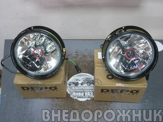 Фары ВАЗ 21213,21214 в сборе с горшком (оптика DEPO)+лампы мини-линзы H4 к-кт 2 шт
